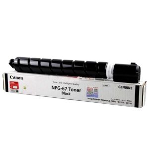 Canon NPG-67 Black Toner Cartridge Canon NPG-67 Black Toner Cartridge is a good quality toner cartridge that works specially in photocopier machines. This Photocopier Toner Cartridges are build to deliver a hi performance prints at the lowest cost possible.It utilizes Ink Printing.. This why toners have an ensured long Life. This Toner Cartridge has a page yield of 36000. The print quality in this monochromatic toner is way superior. This Black colored Toner is compatible with a large number of devices. The compatible machine models are iR-ADV C3320, iR-ADV C3325, iR-ADV C3330, iR-ADV C3520i, iR-ADV C3525i, iR-ADV C3530i, iR-C3020,CANON C3020, C3120, 3320, C3520I, C3525I, C3530I. this toners delivers professional results with Hi-Quality. This toners are made with top quality recyclable materials. Canon NPG-67 Black Toner Cartridge offers No Warranty.