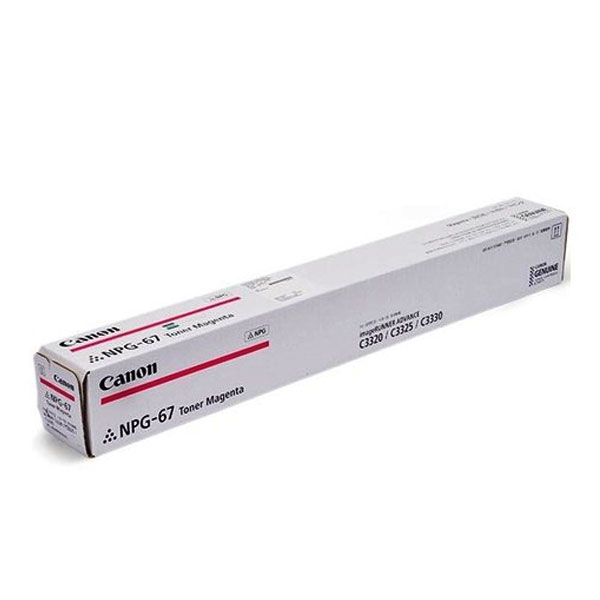 Brand Canon Model Canon NPG-67 Item Category Printer Toner Compatible Printer Image Runner C3020, C3120, 3320, C3520i, C3525i, C3530i, C3700i, C3720i, C3222L Printing Color Magenta Printing Technology Laser Duty Cycle up to (Yield) 19000 Pages Warranty No